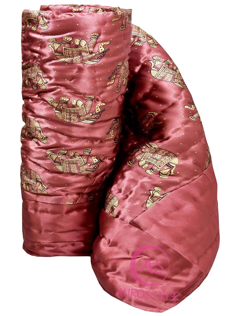 AUROSTYLE Rajasthani Cotton Filled Light Weight Silk Soft Jaipuri AC Quilt Dohar Over All Floral Print Design Blankets for Home 85x100 InchGajri Elephant Print Double Bed - Image 4