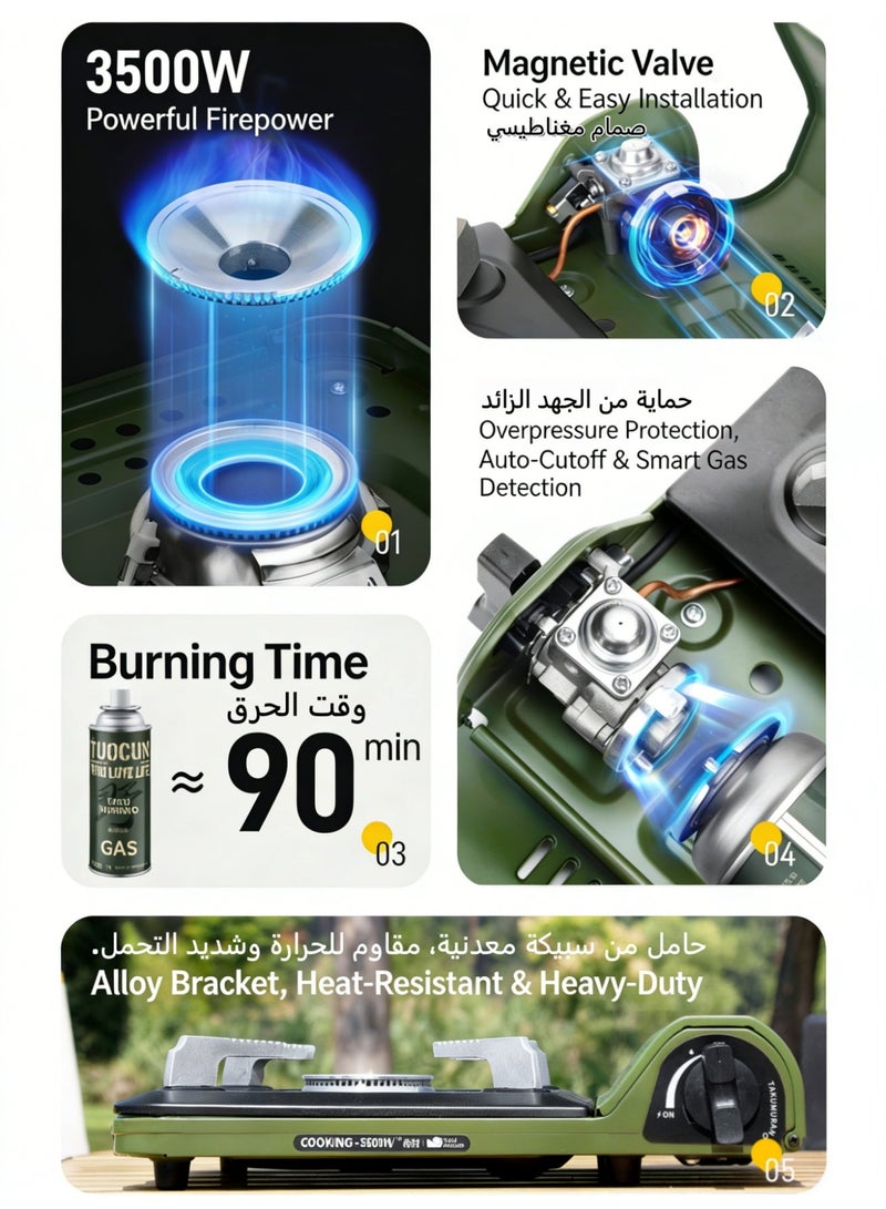 BS Ultra-thin portable gas stove (3500W) | Outdoor camping stove | Lightweight design | Easy to carry | Magnetic valve for quick installation | Energy-efficient combustion | Durable | Stable and non-slip alloy stand - Image 4