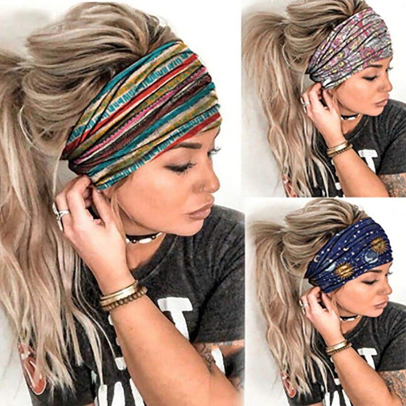 Ovenot Morebrave Boho Headband Wide Turban Head Wraps Stretchy Head Bands Vintage Hairbands Butterfly Head Scarves Hair Accessories for Women and Girls Pack of 3
