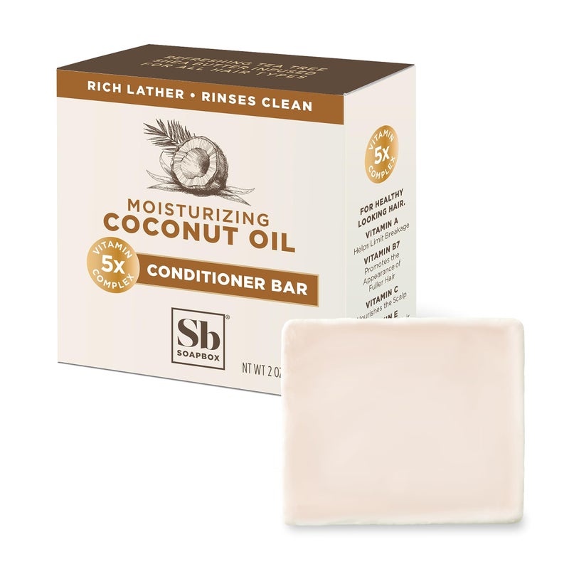 Soapbox Hair Conditioner Bar with Coconut Oil to Moisturize and Nourish Dry Damaged Hair - 2oz Solid Conditioner, Low Plastic, Vegan, Sulfate Free, Paraben Free - Image 1
