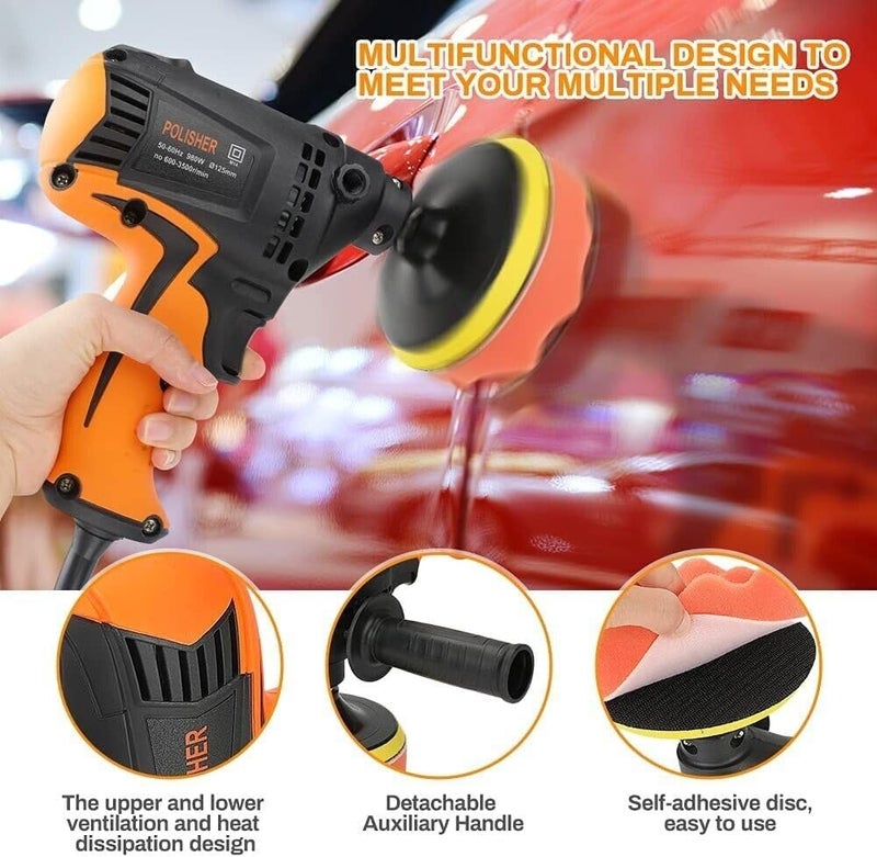 980W Polisher Machine Kit, Variable Speed Car Buffer Polisher, Home Diy Polisher Car Buffer Polisher Waxer Kit For Car Sanding Polishing Waxing Sealing Glaze - Image 2