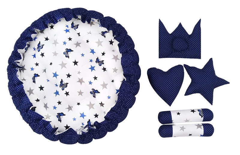 LOREM Blue 5 Pillows & Round Shape Cotton Baby Bed for 0-1 Year BB02-CMC - Image 4