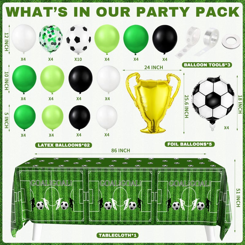 BORAMDO Soccer Birthday Party Decorations 87Pcs Soccer Birthday Party Supplies Including Tablecloth Backdrop Banner Cake Topper Latex Balloons Foil Balloons Decorations Kit - Image 3