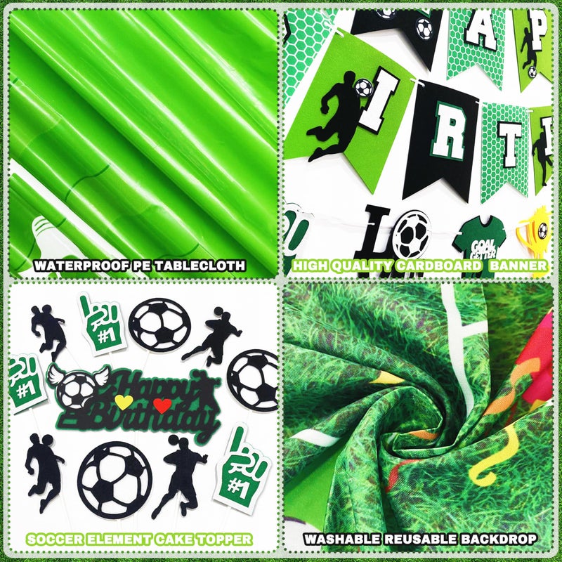 BORAMDO Soccer Birthday Party Decorations 87Pcs Soccer Birthday Party Supplies Including Tablecloth Backdrop Banner Cake Topper Latex Balloons Foil Balloons Decorations Kit - Image 4