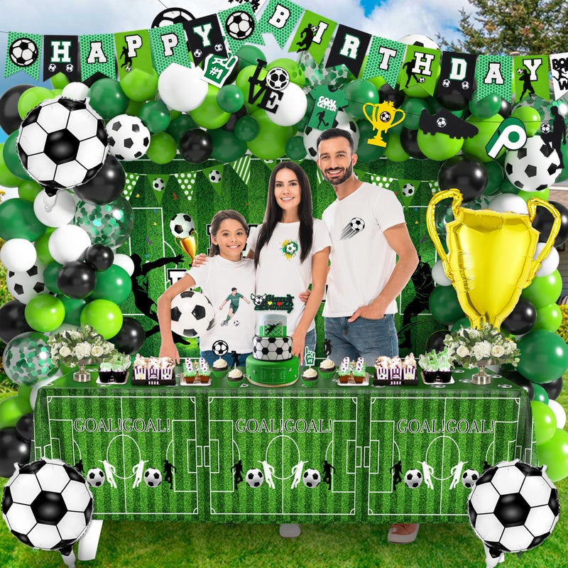 BORAMDO Soccer Birthday Party Decorations 87Pcs Soccer Birthday Party Supplies Including Tablecloth Backdrop Banner Cake Topper Latex Balloons Foil Balloons Decorations Kit - Image 5