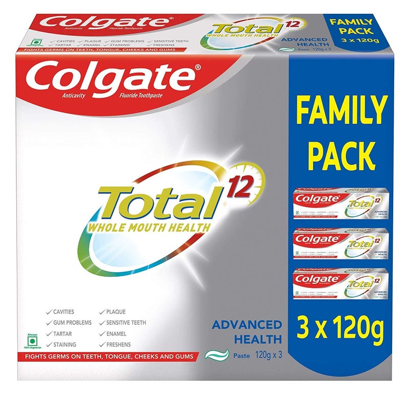Colgate كولجيت توتال لصحة الفم الكاملة، معجون أسنان مضاد للبكتيريا، 360جم (صحة متقدمة، عبوة موفرة)، رعاية فموية متعددة الألوان - Image 1