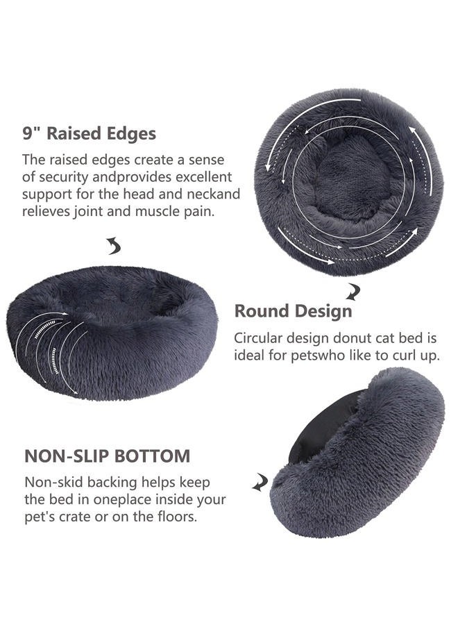 nononfish Small Calming Dogs Bed for Small Dogs Anti-Anxiety Machine Washable Fluffy Luxury Anti-Slip Waterproof Mute Base Warming Cozy Soft Pet Puppy Round Bed - Image 5
