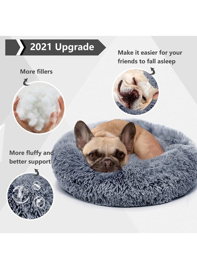 nononfish Small Calming Dogs Bed for Small Dogs Anti-Anxiety Machine Washable Fluffy Luxury Anti-Slip Waterproof Mute Base Warming Cozy Soft Pet Puppy Round Bed - Image 2