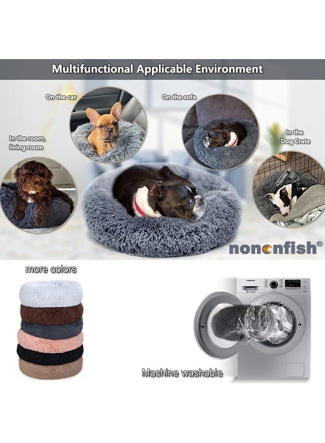 nononfish Small Calming Dogs Bed for Small Dogs Anti-Anxiety Machine Washable Fluffy Luxury Anti-Slip Waterproof Mute Base Warming Cozy Soft Pet Puppy Round Bed - Image 3