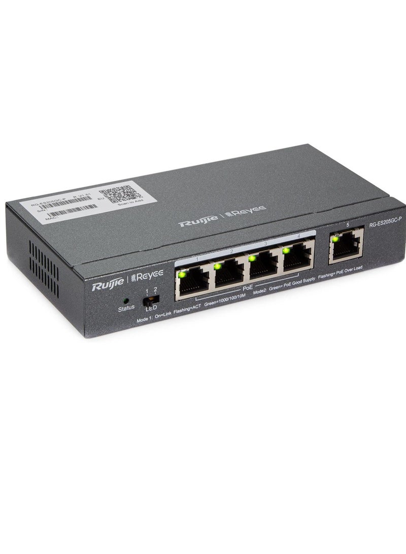 Ruijie RG-ES205GC-P, 5-Port Gigabit Smart Cloud Mananged PoE Switch - Image 1