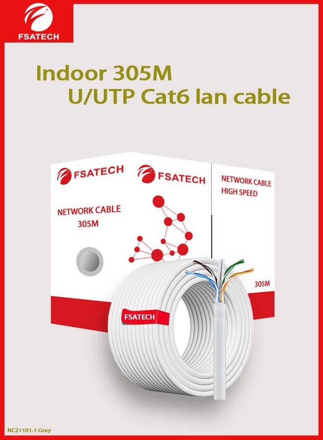 FSATECH Indoor NC21101-1 UTP Cat6 24AWG CCA Cable 305M/box Full 305M Good Quality - Image 1