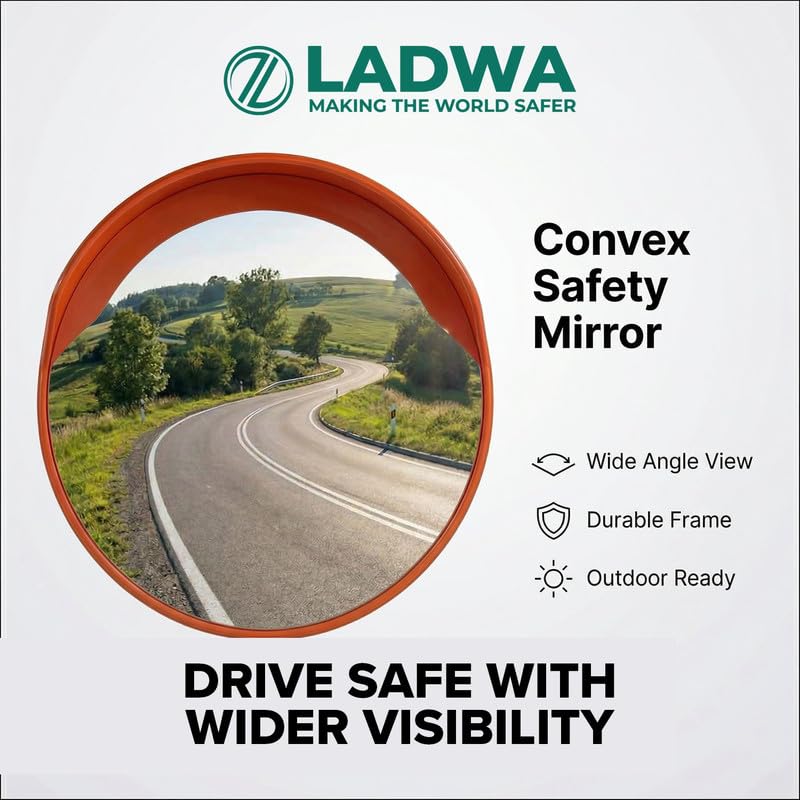 LADWA 24 Inch Convex Parking Safety Mirror with Adjustable Bracket, Wide Angle Traffic Security Mirror with Orange Frame for Garage, Driveway and Indoor Use, Pack of 1 - Image 2