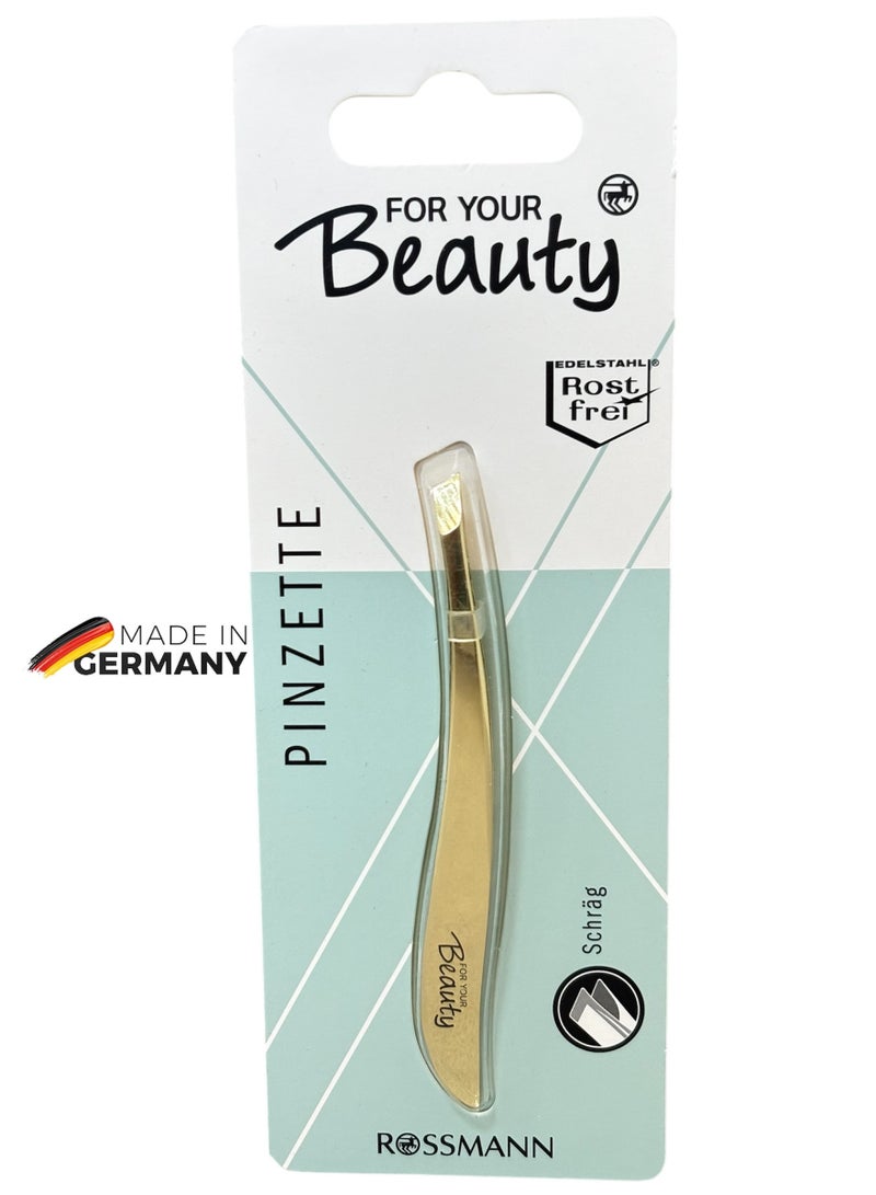 ROSSMANN German Brand -Tweezers slanted, Advanced Precision Tweezers for Safe and Clean Plucking of Even the Finest Hairs, tweezers eyebrow hair plucker. - Image 1