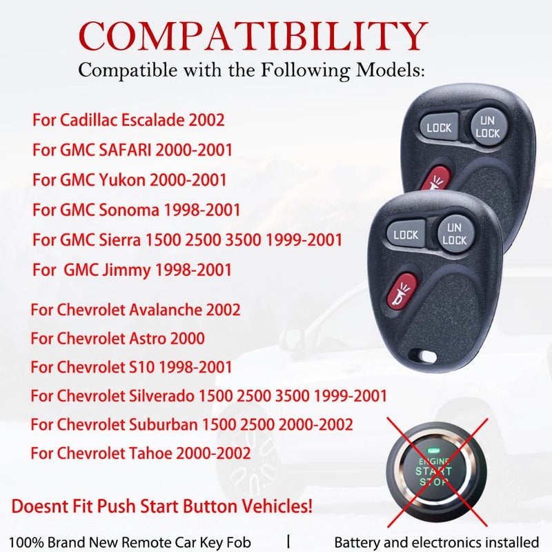 MechanMagic 2 Key Fob Replacement Fits for Chevy Tahoe Silverado Suburban 1500 S10 / GMC Sierra Yukon Jimmy 1999 2000 2001 2002 Keyless Entry Remote Control KOBUT1BT 15732803 315MHz 3-Btn - Image 3