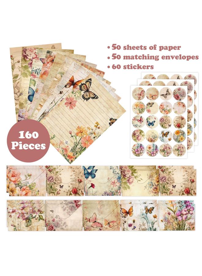 Bluejw Natural Plant Retro Flower Envelope Letter Paper 160 Pieces Creative High Sense Gift Party Nostalgic Suit - Image 3
