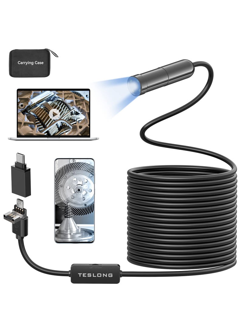 Teslong 5MP Auto-Focus Endoscope, Teslong 3rd Generation USB Borescope with 5.0 Megapixel Inspection Camera, 16.5ft Waterproof Semi-Rigid Cable & Adjustable Led Lights Probe for Android Phone Windows MacBook  - Image 1