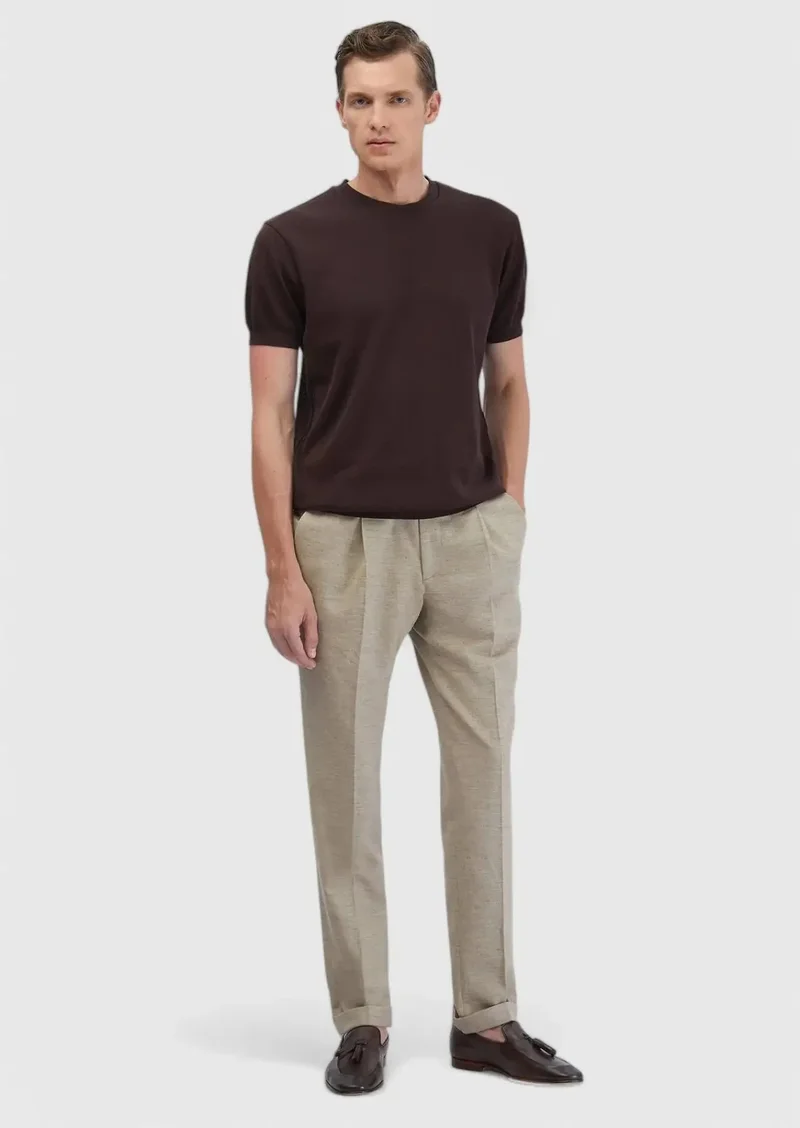 RAMSEY Dark Beige Material Regular Fit Casual Cotton Blended Trousers