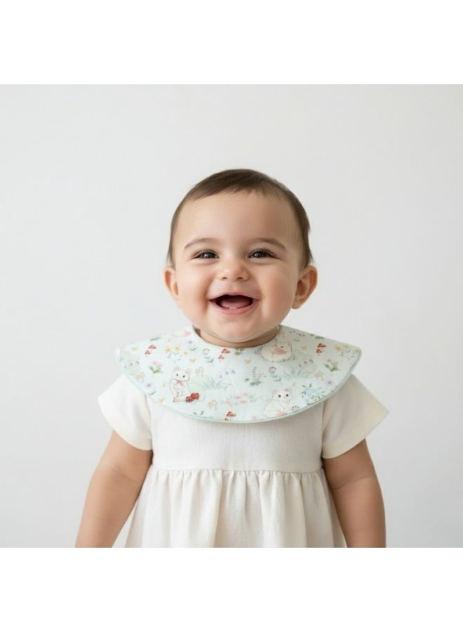 Premium Cotton Baby Bib with Cat Garden Manor Design - Soft Adjustable Drool Bib, Rolled Edge for Elegant Protection - Image 1
