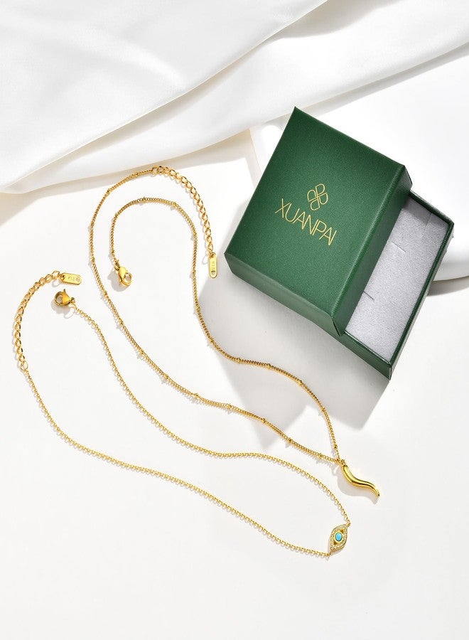 XUANPAI Women's Gold Evil Eye Necklace - 14K Gold Plated Evil Eye Choker Necklaces,Non Tarnish Layered Golden Italian Horn Charm Necklace,Lucky Spiritual Protection Jewelry Gifts for Girlfriend Sister Wife - Image 5