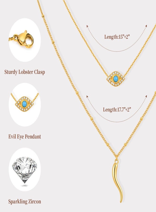 XUANPAI Women's Gold Evil Eye Necklace - 14K Gold Plated Evil Eye Choker Necklaces,Non Tarnish Layered Golden Italian Horn Charm Necklace,Lucky Spiritual Protection Jewelry Gifts for Girlfriend Sister Wife - Image 4