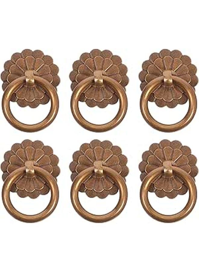 Antique Brass Drawer Pulls 6pcs Vintage Ring Handles 30mm Retro Kitchen Cabinet Hardware - Image 1