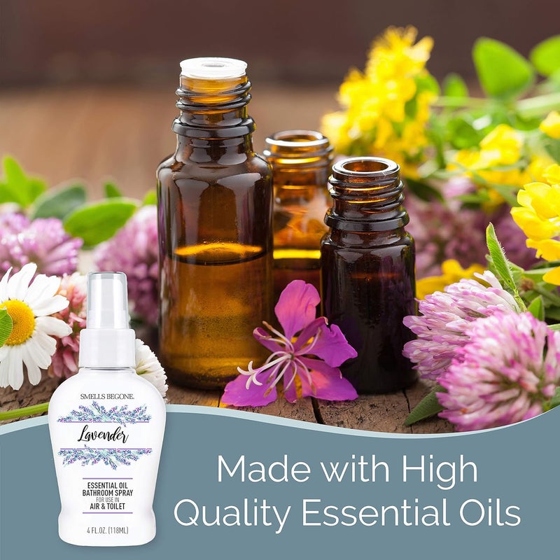 Smells Begone بخاخ معطر هواء للحمام بزيت عطري 4 أونصات - يقضي على روائح الحمام والمرحاض - مصنوع من الزيوت العطرية - رائحة اللافندر - Image 2