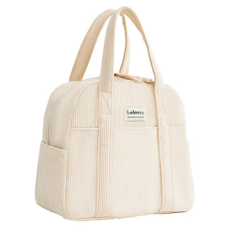 belaven Insulated Lunch Bag for Women, 6-Hour Cold Retention Cooler Tote with Sturdy Handle, 15-Can Spacious Capacity, Leakproof Corduroy Fabric & Aluminum Foil Lining, (Beige) - Image 1
