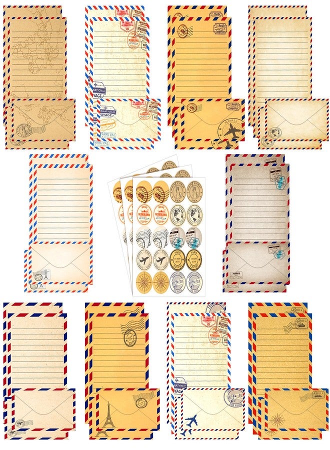 تاوباري مجموعة أوراق قرطاسية من تاوباري مكونة من 160 قطعة (50 ورقة كتابة مزدوجة الجوانب، 50 ظرفًا متطابقًا)، 60 ملصقًا دائريًا منقطًا، 10 تصاميم (سفر عتيق، 8.5 × 11 بوصة). - Image 1