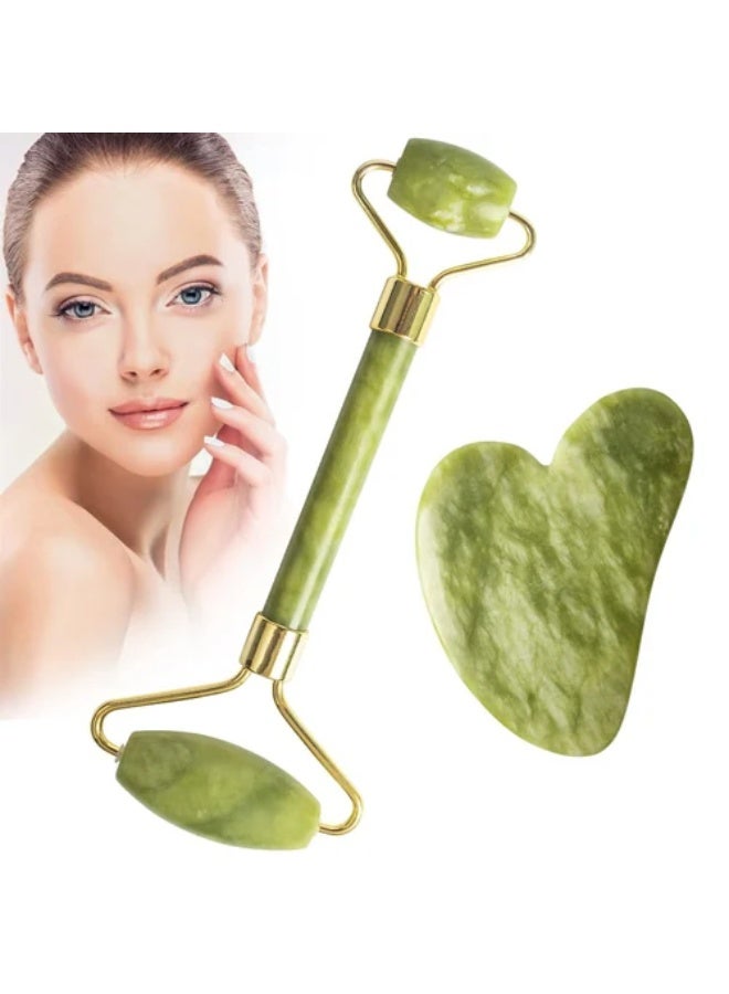 Face Massager Best Natural Green Jade Roller Gua Sha Skin Care Thin Face Guasha Scraping Board - Image 2