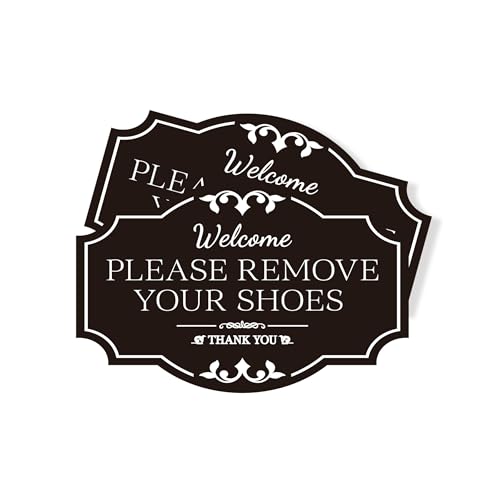 LUHIMO 2PCS Please Remove Your Shoes Sign, Self-Adhesive Durable No Shoes Sticker for House, Take Your Shoes Off Sign, Leave Shoes for Front Door, Home, Offices（7" x 4.5"） - Image 1
