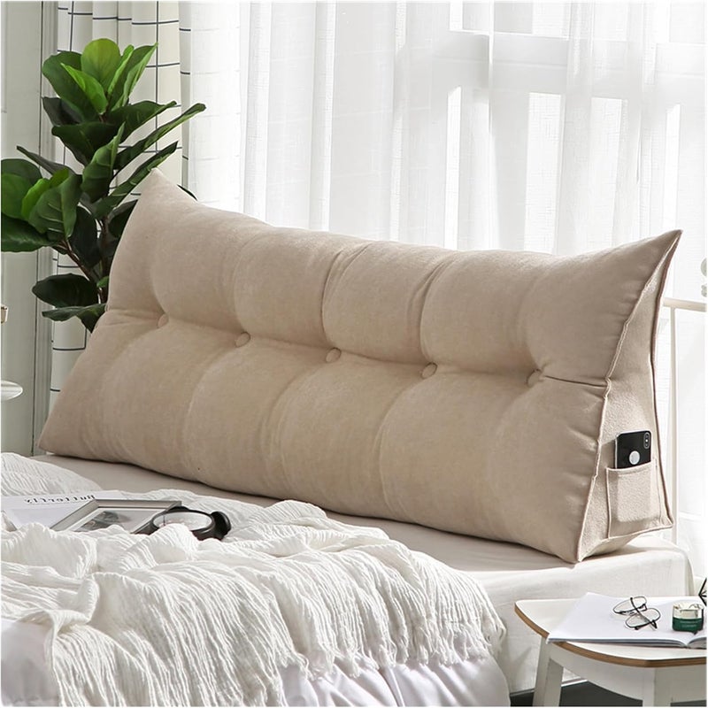 Headboard Pillow Queen, Triangular Headboard Pillow, Solid Color Triangle Cushion Reading Bed Rest Pillow, Large Bolster Wedge Support Removable Pillow for Dorm Daybed Bed,Khaki,60cm - Image 1