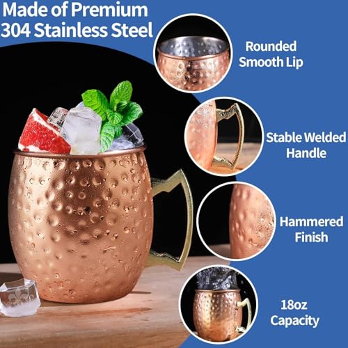 LINALL Moscow Mule Copper Mugs- Set of 6 Copper Plated Stainless Steel Mug 18oz, for Chilled Drinks (6 Pack) - Image 3