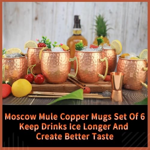 LINALL Moscow Mule Copper Mugs- Set of 6 Copper Plated Stainless Steel Mug 18oz, for Chilled Drinks (6 Pack) - Image 4