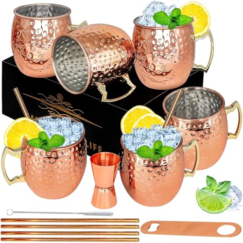 LINALL Moscow Mule Copper Mugs- Set of 6 Copper Plated Stainless Steel Mug 18oz, for Chilled Drinks (6 Pack) - Image 5