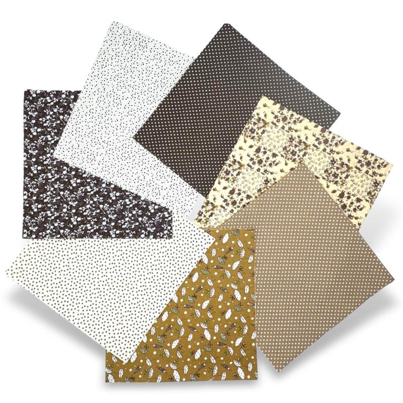 VUFVOID High-Grade Cotton Quilting Fabric Bundle, 100% Cotton Floral Print Patchwork Material for DIY Sewing, Cushions, Crafts, Machine Washable, Multi-Color Patterns (Coffee, 20 * 20'') - Image 1