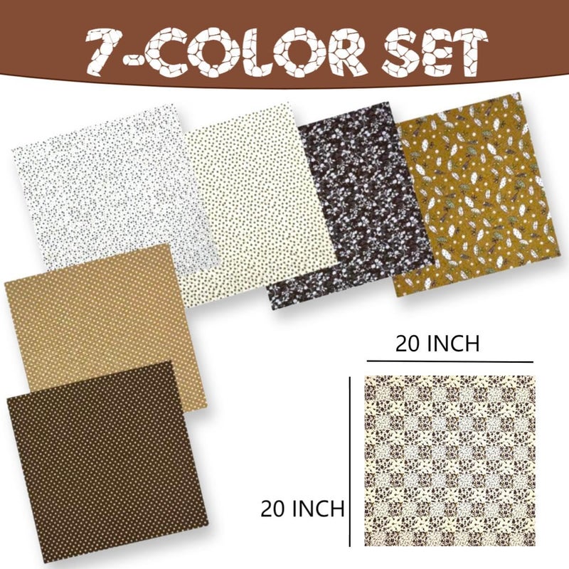 VUFVOID High-Grade Cotton Quilting Fabric Bundle, 100% Cotton Floral Print Patchwork Material for DIY Sewing, Cushions, Crafts, Machine Washable, Multi-Color Patterns (Coffee, 20 * 20'') - Image 2