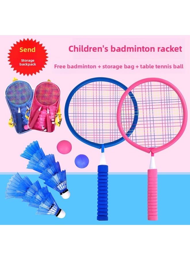 Generic - Children's Badminton Racket Mini Suit Kindergarten Baby Racket Primary School Students Single And Double Beats Beginner Toys-Color:Two-color Badminton Racket (1 Pink Racket + 1 Blue Racket, 5 Blue Badminton Balls + 5 Pink Badminton Balls + 1 Whistle + 1 Plastic Ball) - Image 1