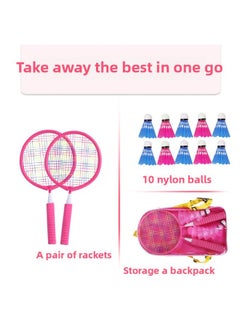 Children's Badminton Racket Mini Suit Kindergarten Baby Racket Primary School Students Single And Double Beats Beginner Toys-Color:Two-color Badminton Racket (1 Pink Racket + 1 Blue Racket, 5 Blue Badminton Balls + 5 Pink Badminton Balls + 1 Whistle + 1 Plastic Ball)