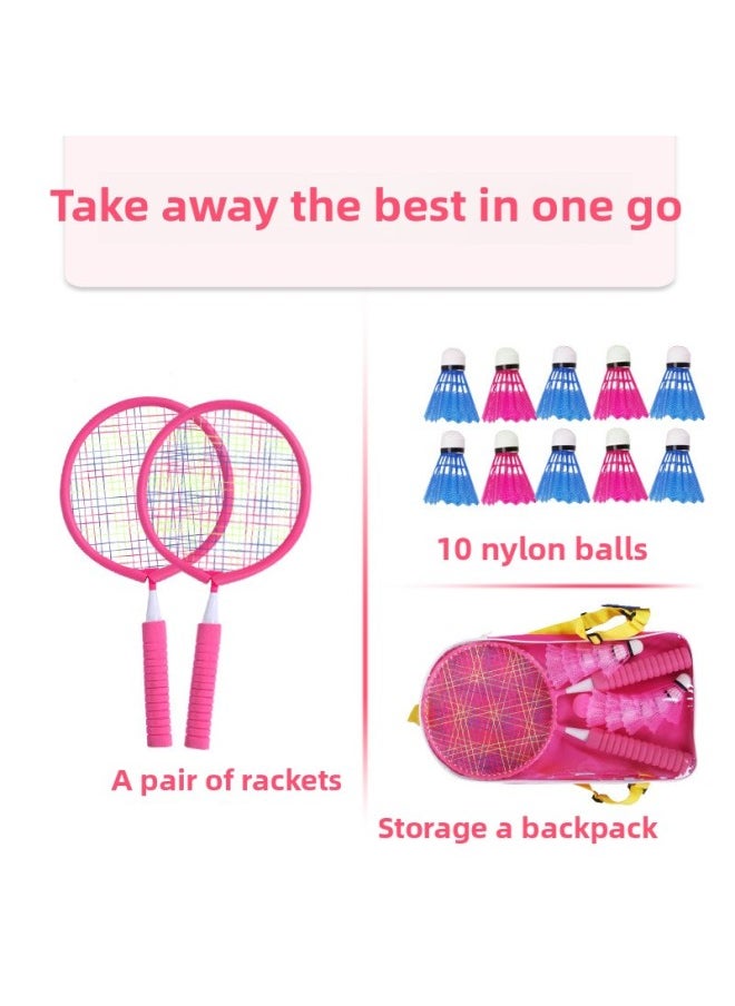 Generic - Children's Badminton Racket Mini Suit Kindergarten Baby Racket Primary School Students Single And Double Beats Beginner Toys-Color:Two-color Badminton Racket (1 Pink Racket + 1 Blue Racket, 5 Blue Badminton Balls + 5 Pink Badminton Balls + 1 Whistle + 1 Plastic Ball) - Image 1