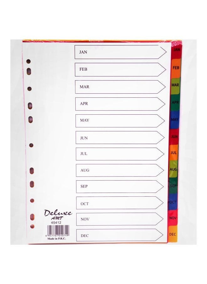 Deluxe A4 Jan to Dec Color PVC Divider Stationery Binder Index Dividers 