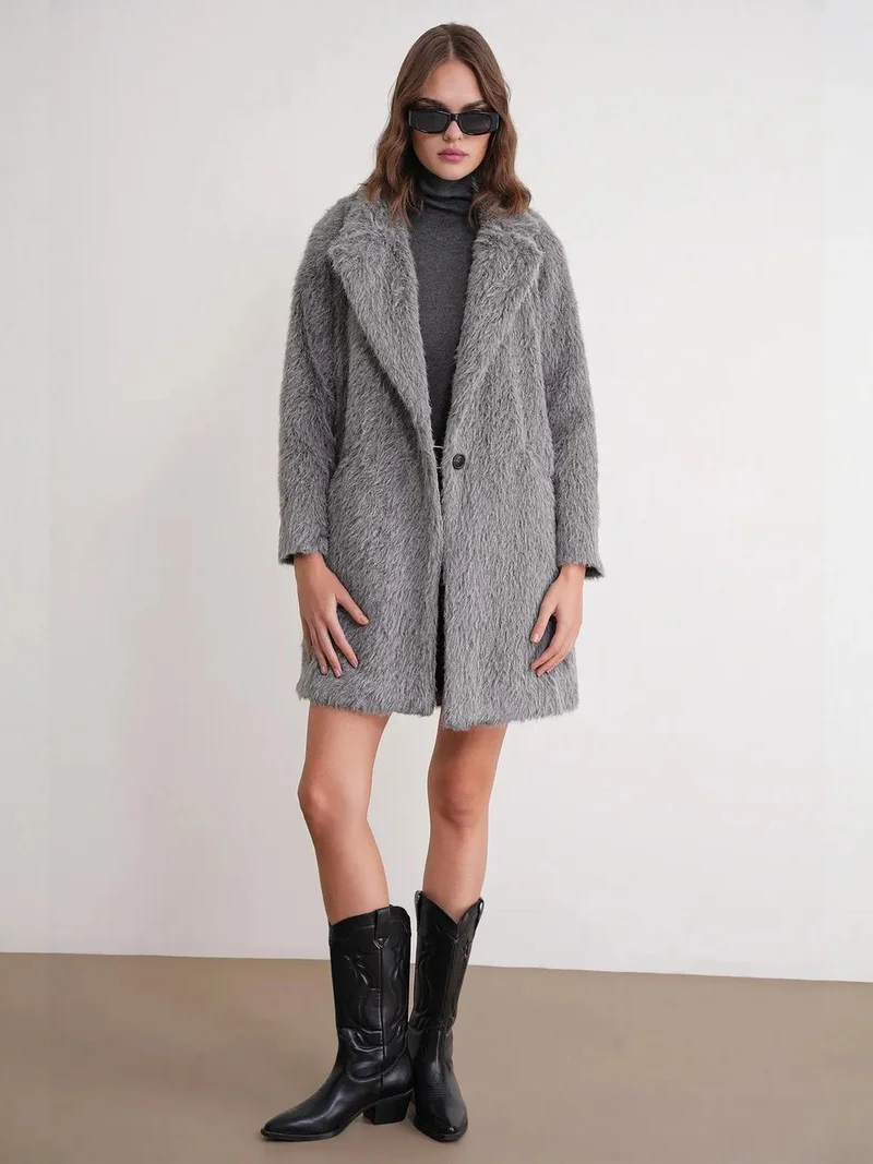 MixRay Mixray Textured Long Coat with Jacket Collar