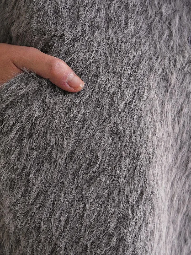 MixRay Grey Mixray Textured Long Coat with Jacket Collar for Women | Best Price UAE