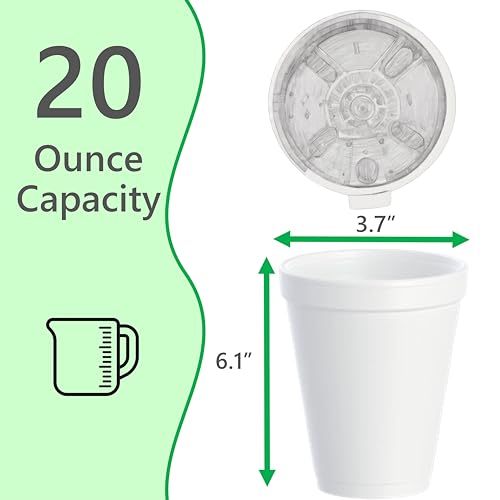 Mr. Miracle 20 OZ Foam Cups With Lids for Hot & Cold Drinks, USA-Made 25-Pack. Ideal Styrofoam Coffee Cups, Insulating To-Go Cups for Soda, Tea, Juice - Sturdy, Disposable & comparable to Industry standard 20J20 - Image 2