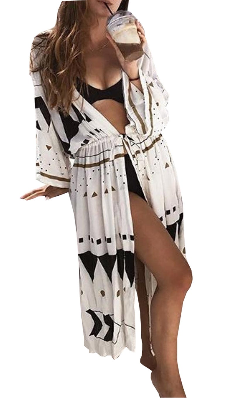 Wander Agio Womens Bikini Cover Ups Beach Coverup Swimsuits Sunscreen Long Covers Triangle Pattern - Image 1