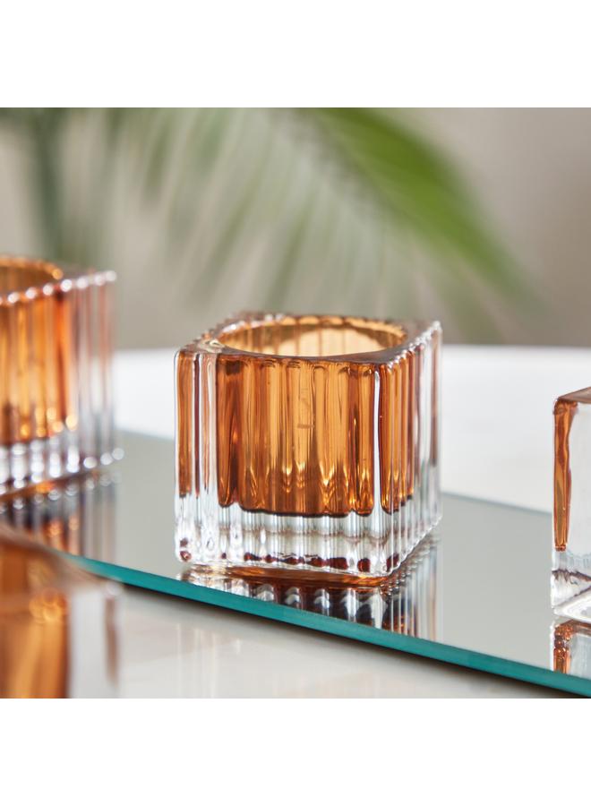 هوم بوكس طقم حامل شموع صغيرة مكون من 4 قطع مع صينية زجاجية مرآة مقاس 28×11×6 سم - Image 4