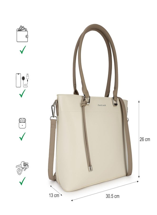 fastrack Structured Tote Bag for Women | Faux Leather Handbag with 3 Compartments, Outer Pockets, Utility Section & Detachable Straps | Elegant Everyday Tote for Office, Errands & Travel - Image 4