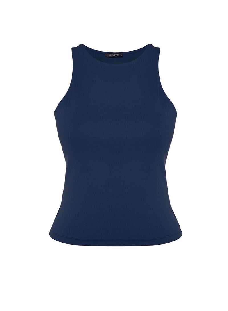 trendyol Navy Blue Cotton Halter Neck Fitted/Flexible Knitted Athlete Sitting on the Body TWOSS23AL00069 - Image 5