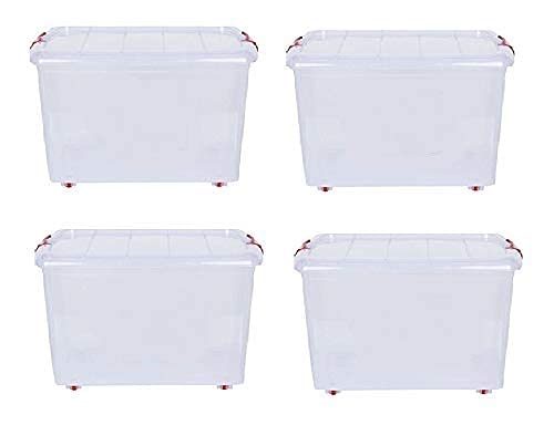 T TOPLINE Multipurpose Plastic Storage Container Box with Wheels 25 LTR (Clear, Transparent) (4 pcs) - Image 1