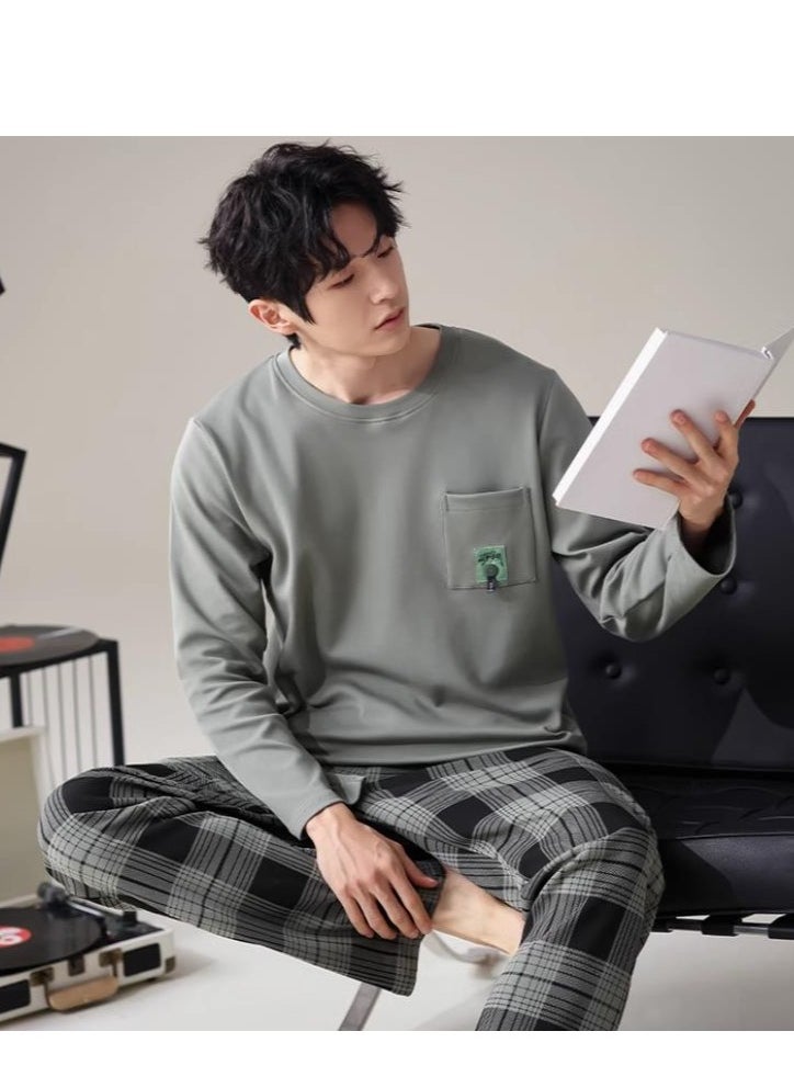 MIIOW - Breathing Pajamas-Men's Pajamas Made Of Pure Cotton, Loose And Comfortable, Long Sleeved Casual Home Suit Set - Image 1