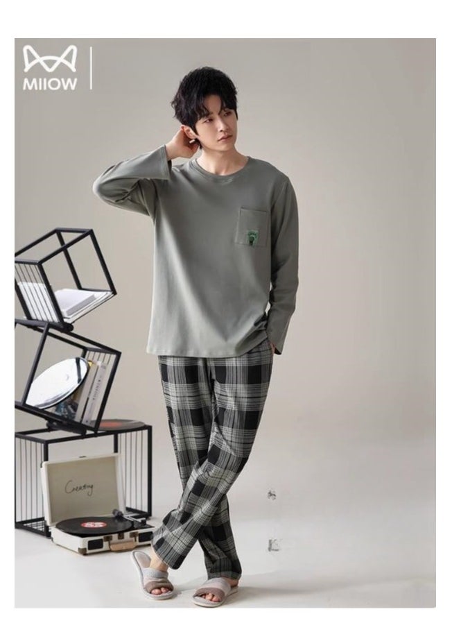MIIOW - Breathing Pajamas-Men's Pajamas Made Of Pure Cotton, Loose And Comfortable, Long Sleeved Casual Home Suit Set - Image 1
